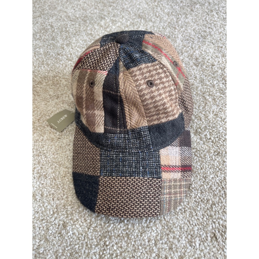 J.Crew Patchwork Wool Blend Plaid Tweed Baseball Cap Hat Brown O/S BU840 NWT